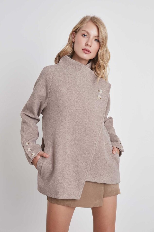 Asimetrik Kesim Cepli Kaşe Ceket - 4