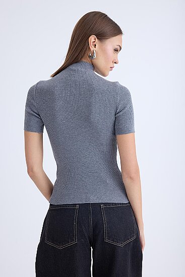 Balıkçı Yaka Yarım Kol Triko Bluz - 21