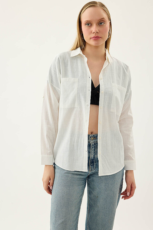 Basic Oversize Önden Cepli Gömlek (1)