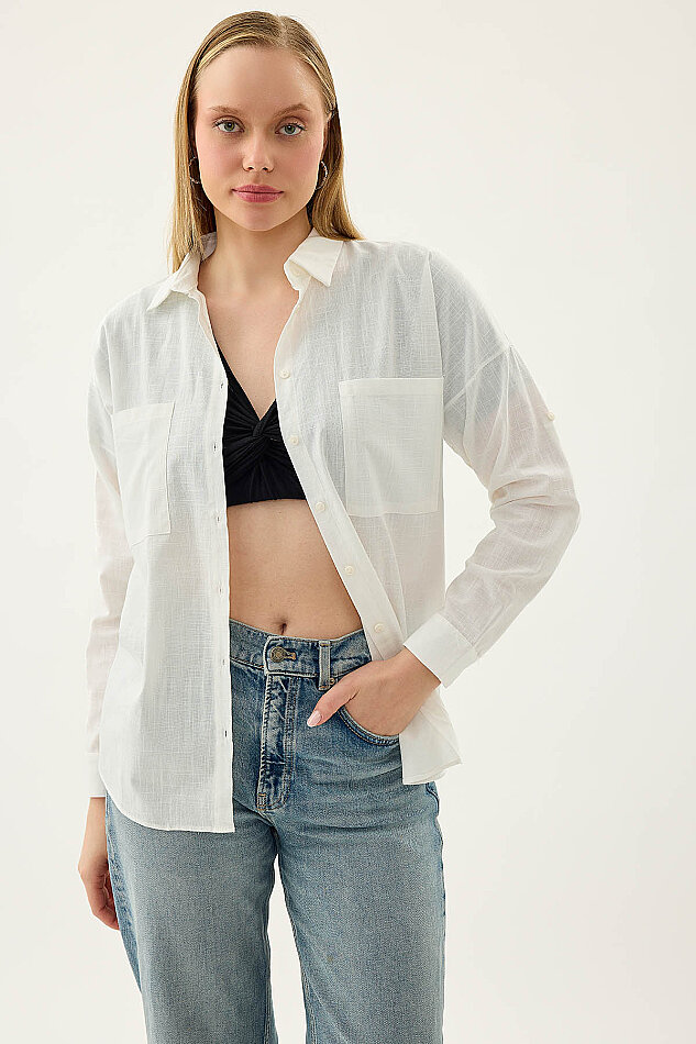 Basic Oversize Önden Cepli Gömlek