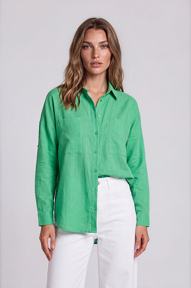 Basic Oversize Önden Cepli Gömlek