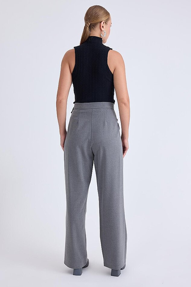 Beli Bağcıklı Geniş Paça Pantolon - 4