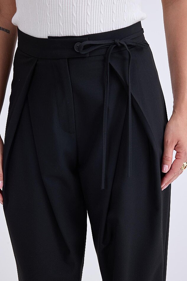 Beli Bağcıklı Geniş Paça Pantolon - 6