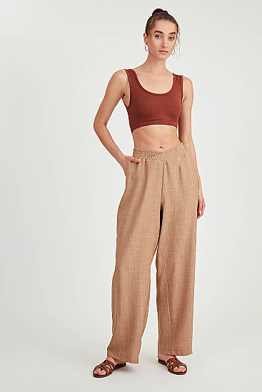 Beli Çapraz Lastik Detaylı Pantolon - 25
