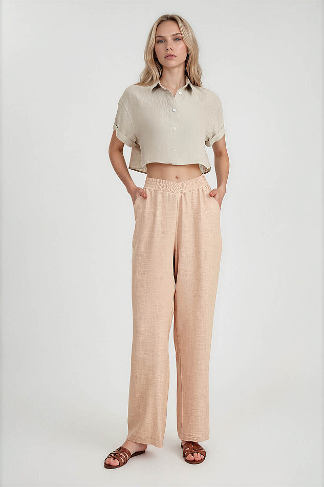 Beli Çapraz Lastik Detaylı Pantolon - 1