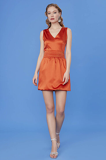 Beli Detaylı V Yaka Elbise - 6