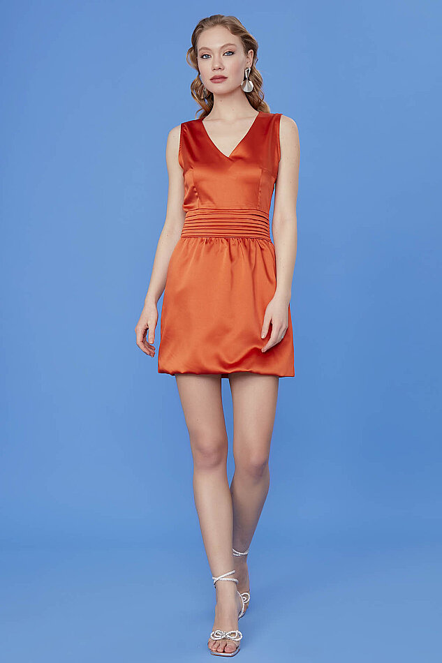 Beli Detaylı V Yaka Elbise - 6