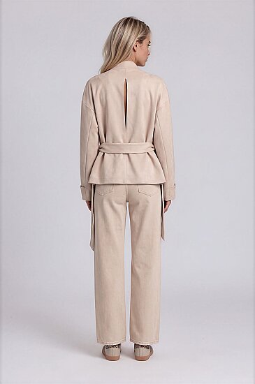 Beli Kuşaklı Fermuar ve Çıtçıt Detaylı Süet Ceket - 15