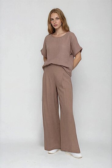 Beli Lastikli Geniş Paça Keten Pantolon - 3