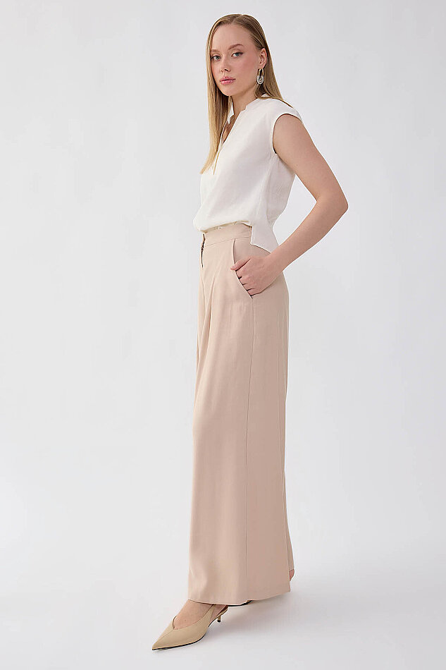 Beli Lastikli Geniş Paça Pantolon - 4