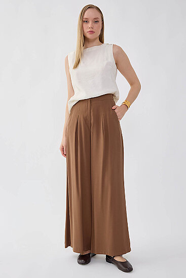 Beli Lastikli Geniş Paça Pantolon - 7
