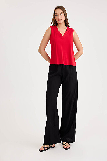 Beli Lastikli Geniş Paça Pantolon - 6
