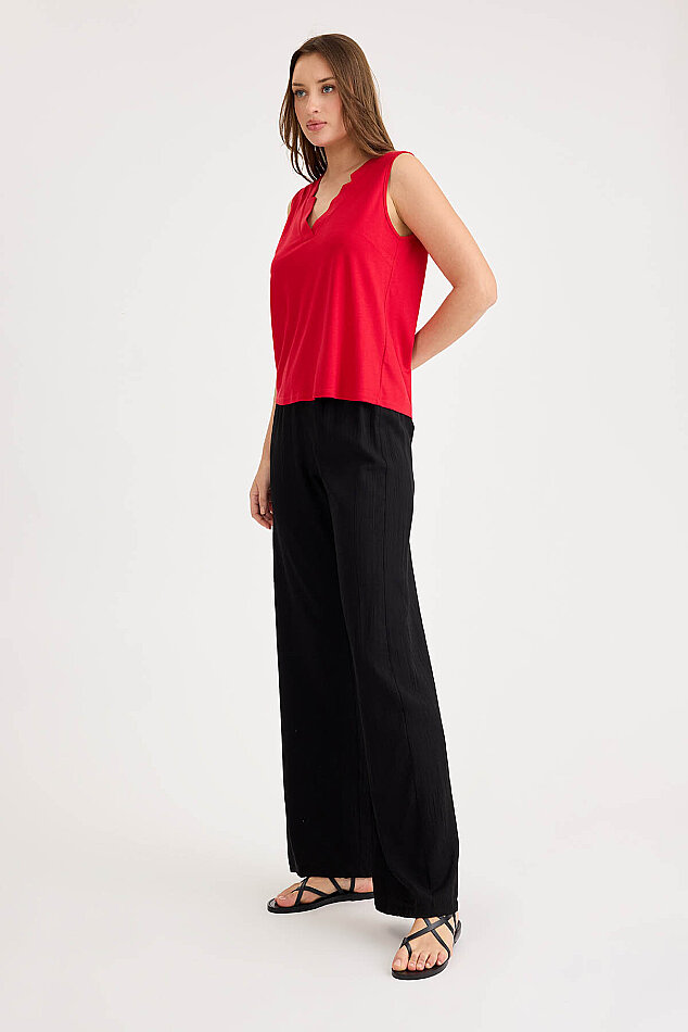 Beli Lastikli Geniş Paça Pantolon - 7