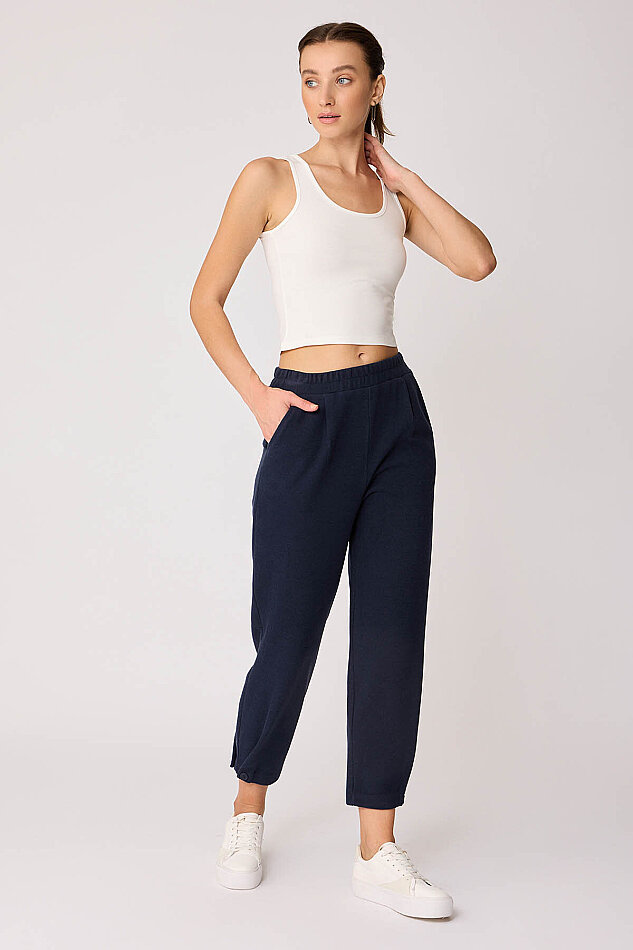 Beli Lastikli Paçası Düğmeli Triko Pantolon - 19