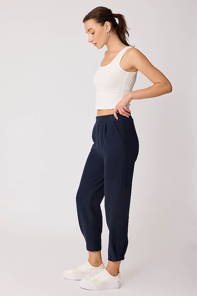 Beli Lastikli Paçası Düğmeli Triko Pantolon - 20