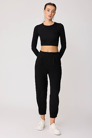 Beli Lastikli Paçası Düğmeli Triko Pantolon - 31