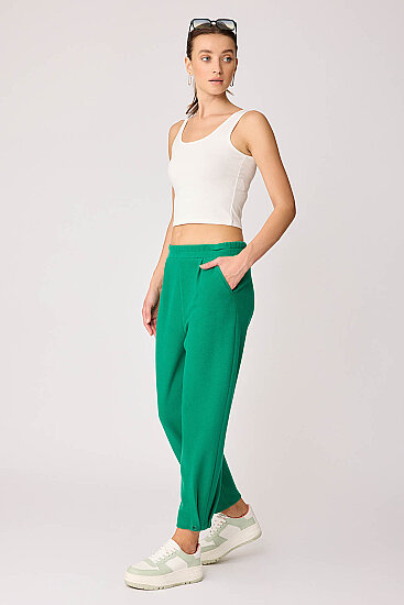 Beli Lastikli Paçası Düğmeli Triko Pantolon - 40