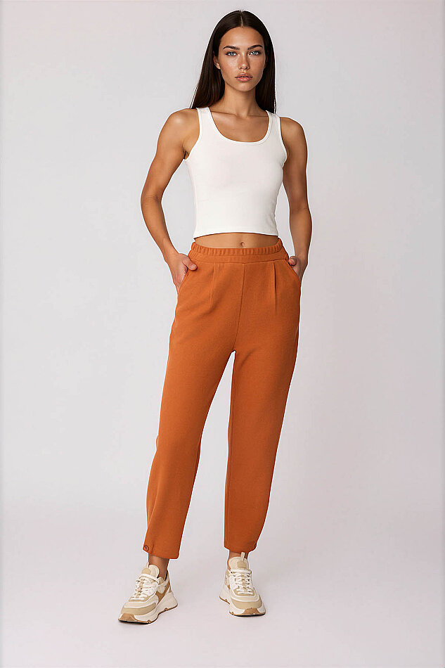 Beli Lastikli Paçası Düğmeli Triko Pantolon - 4