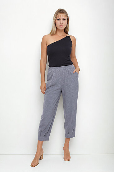 Beli Lastikli Paçası Pileli Pantolon - 6