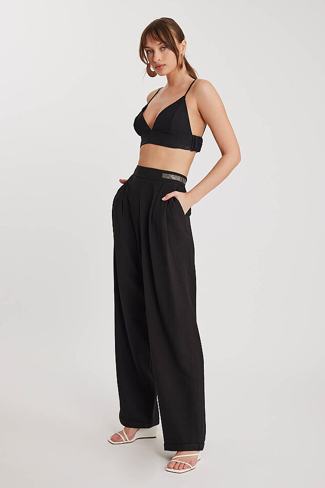 Beli Taş Detaylı Pileli Pantolon - 4