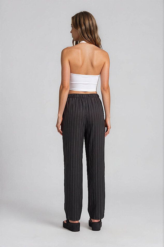 Beli Lastikli Çizgi Desen Pantolon - 9