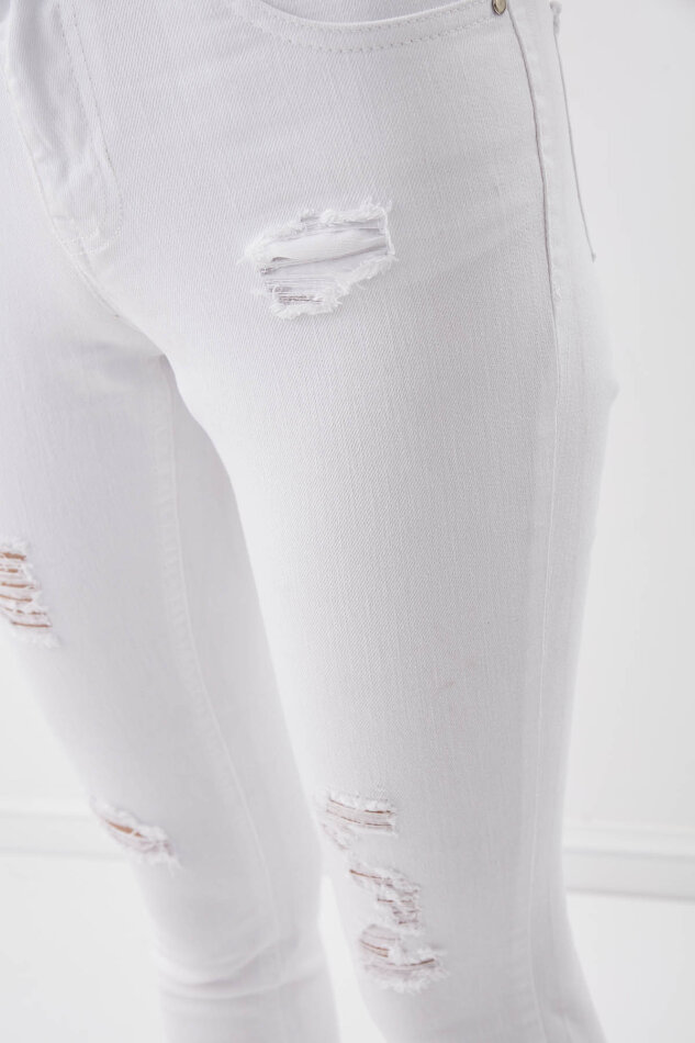 Beyaz Yırtık Skinny Denim Pantolon (1)