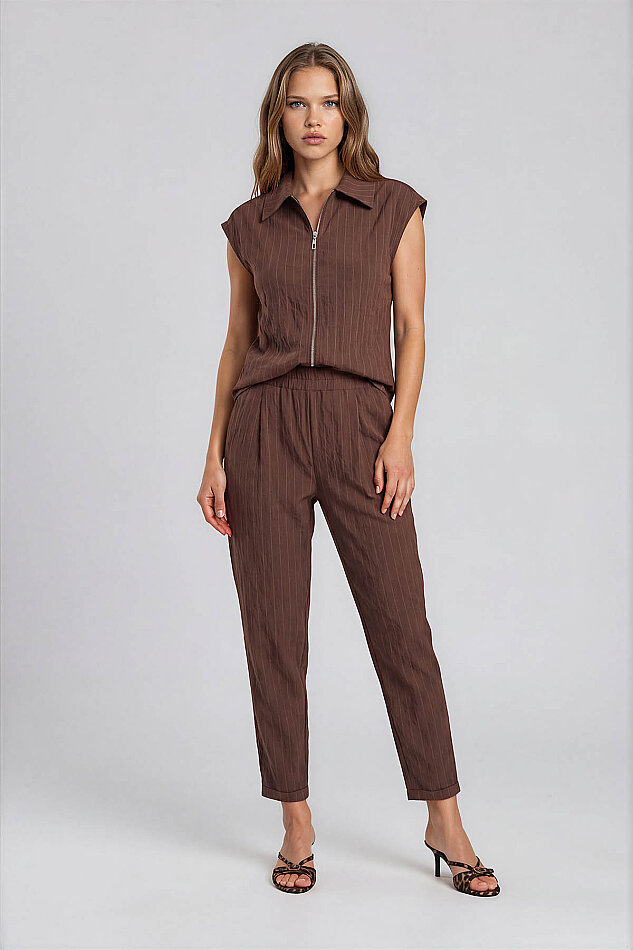 Desenli Beli Lastikli Pantolon - 4
