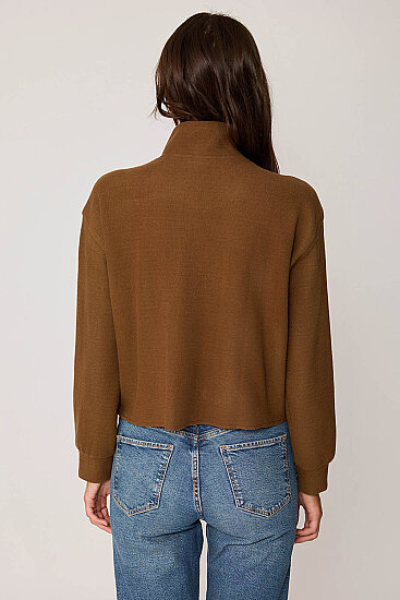 Dik Yaka Fermuarlı Örme Sweatshirt - 13