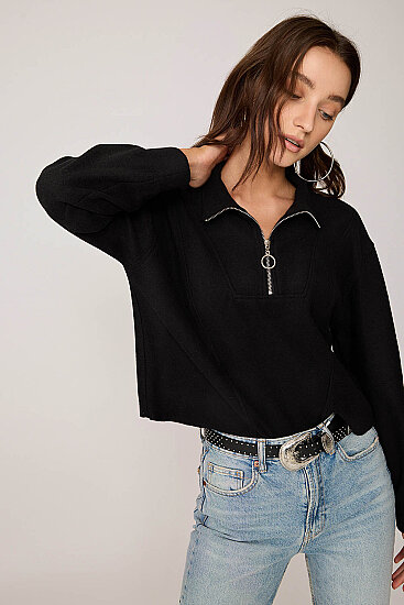 Dik Yaka Fermuarlı Örme Sweatshirt - 17