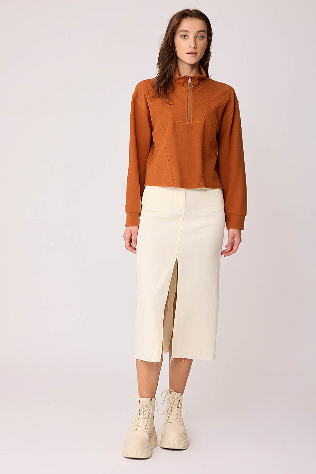 Dik Yaka Fermuarlı Örme Sweatshirt - 20