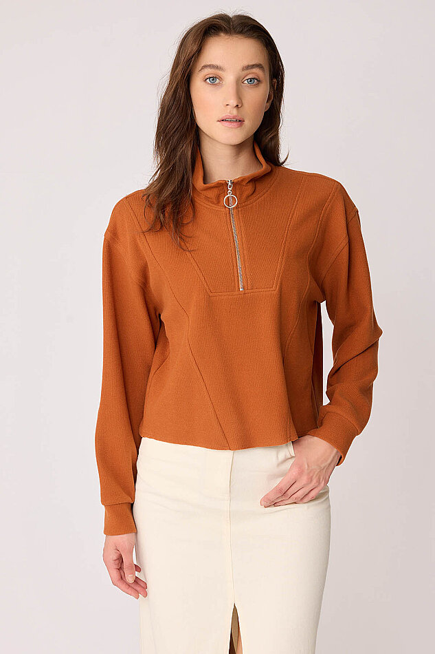 Dik Yaka Fermuarlı Örme Sweatshirt - 19