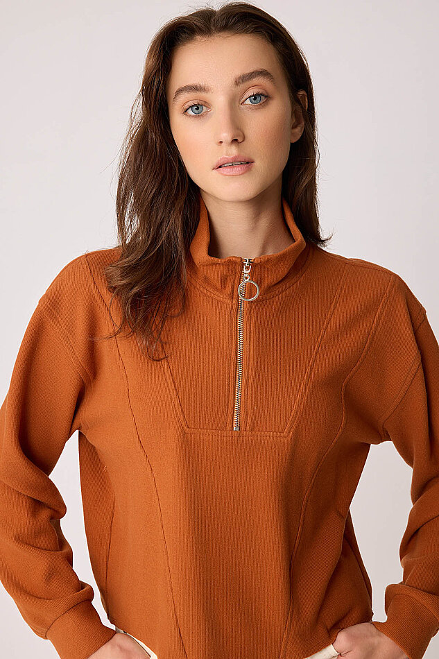Dik Yaka Fermuarlı Örme Sweatshirt - 21