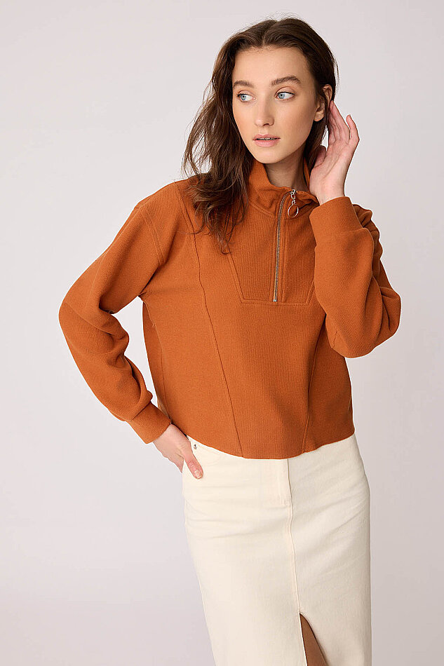 Dik Yaka Fermuarlı Örme Sweatshirt - 22