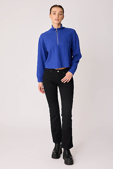 Dik Yaka Fermuarlı Örme Sweatshirt - 25