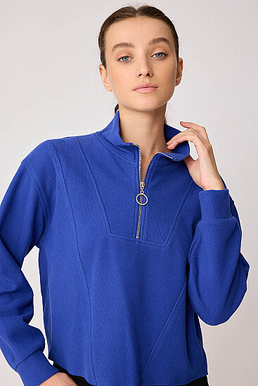 Dik Yaka Fermuarlı Örme Sweatshirt - 26