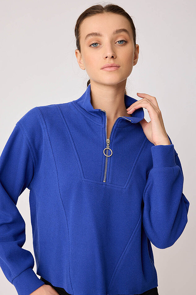 Dik Yaka Fermuarlı Örme Sweatshirt - 26