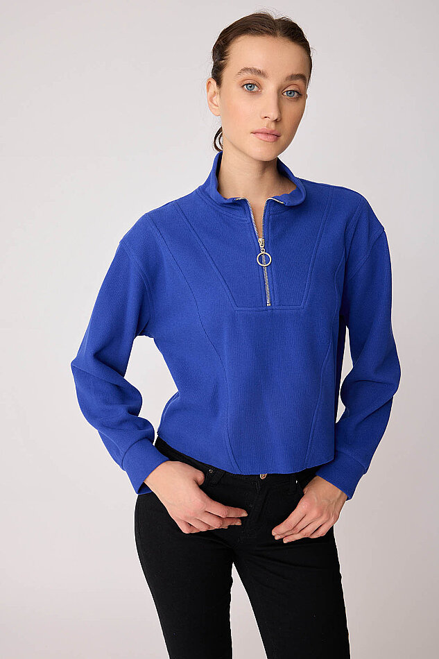 Dik Yaka Fermuarlı Örme Sweatshirt - 27