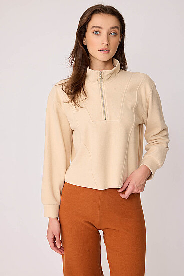 Dik Yaka Fermuarlı Örme Sweatshirt - 29