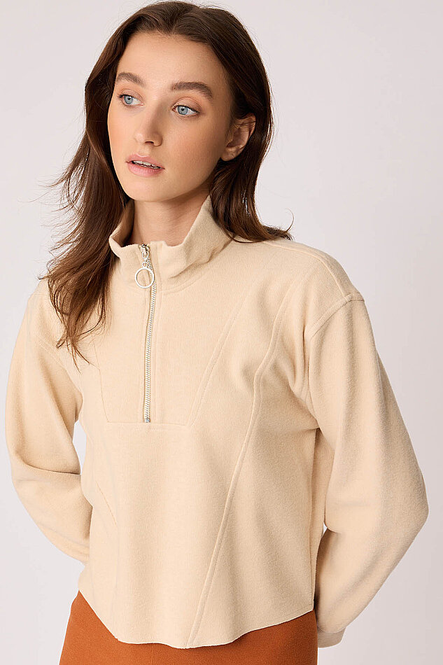 Dik Yaka Fermuarlı Örme Sweatshirt - 31