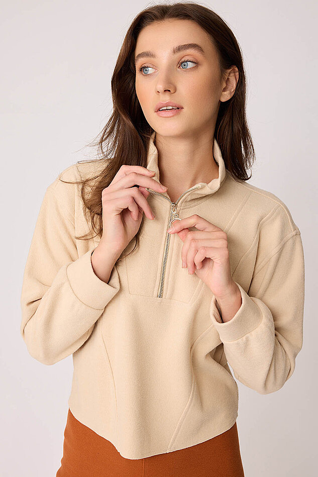 Dik Yaka Fermuarlı Örme Sweatshirt - 32