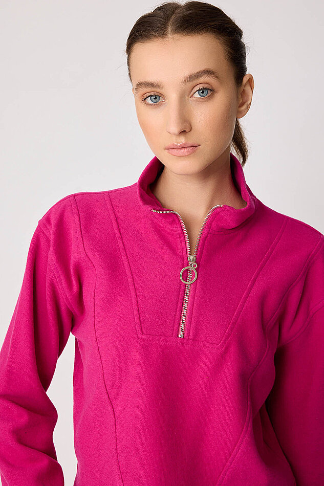 Dik Yaka Fermuarlı Örme Sweatshirt - 35