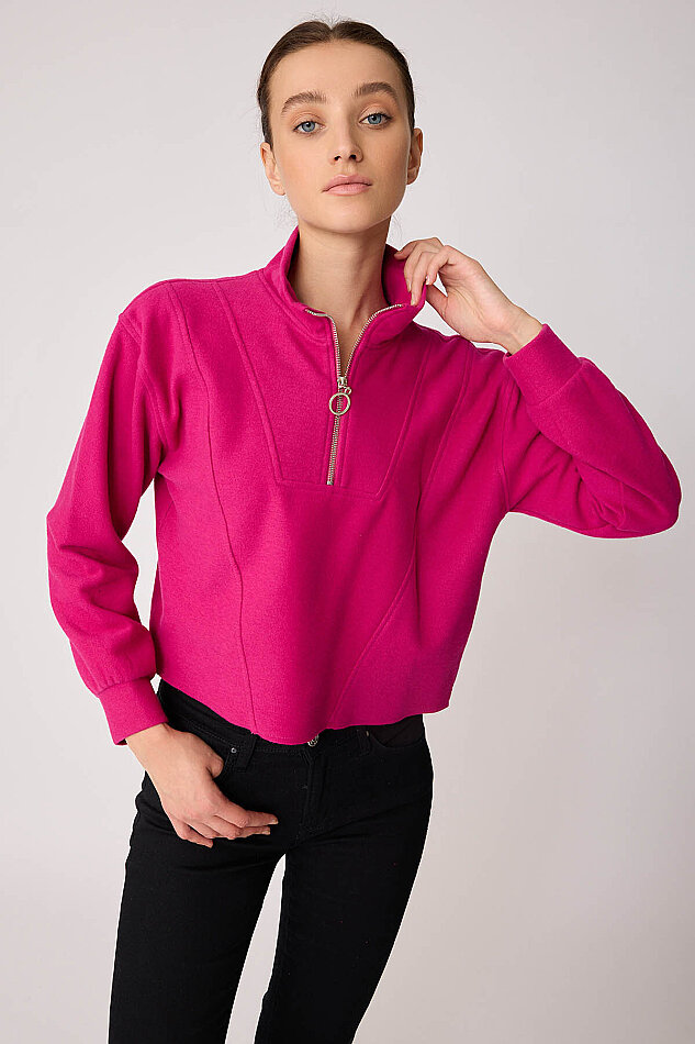 Dik Yaka Fermuarlı Örme Sweatshirt - 36