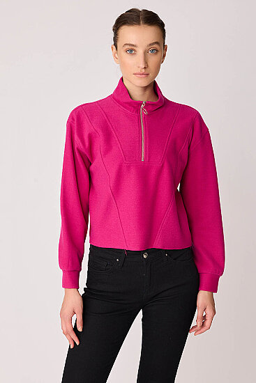 Dik Yaka Fermuarlı Örme Sweatshirt - 34
