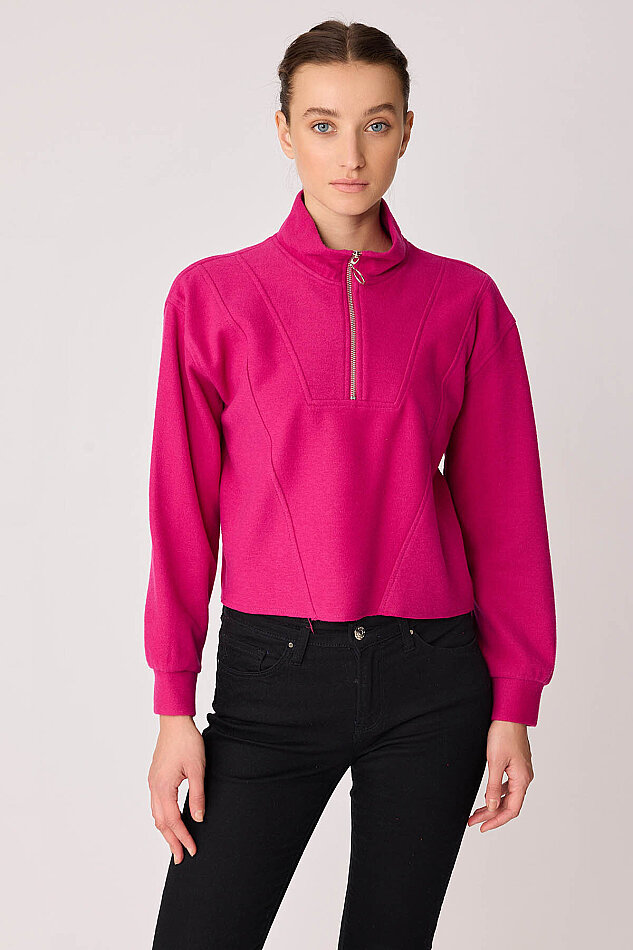 Dik Yaka Fermuarlı Örme Sweatshirt - 34