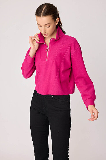 Dik Yaka Fermuarlı Örme Sweatshirt - 38