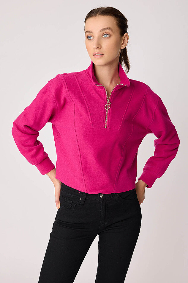 Dik Yaka Fermuarlı Örme Sweatshirt - 39