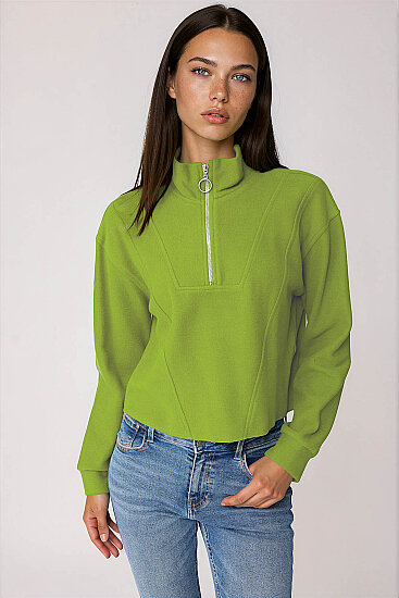 Dik Yaka Fermuarlı Örme Sweatshirt - 40