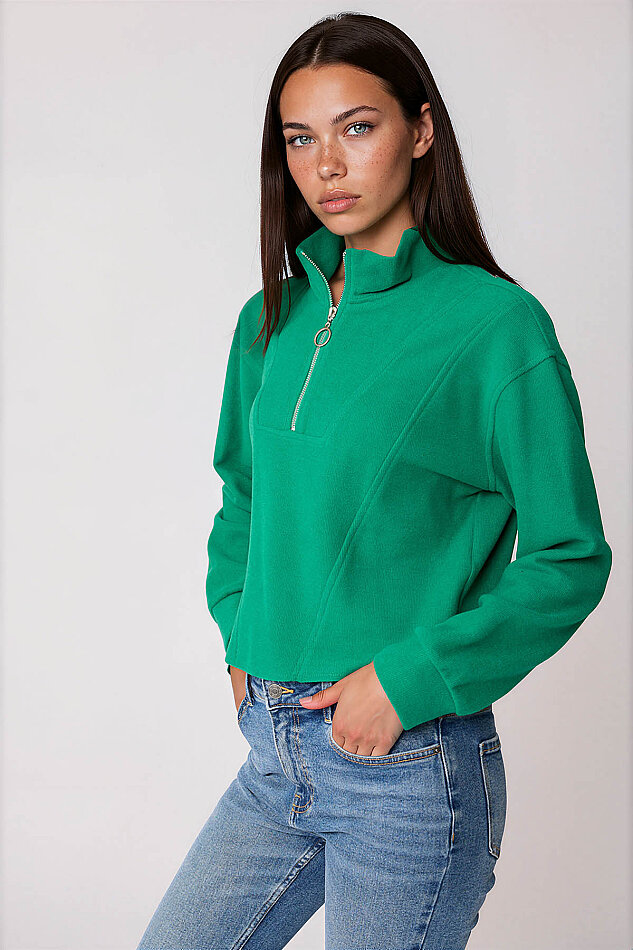 Dik Yaka Fermuarlı Örme Sweatshirt (1)