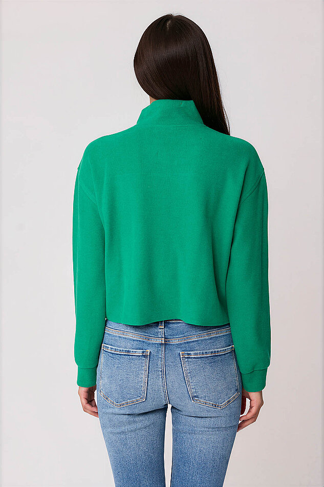 Dik Yaka Fermuarlı Örme Sweatshirt - 3