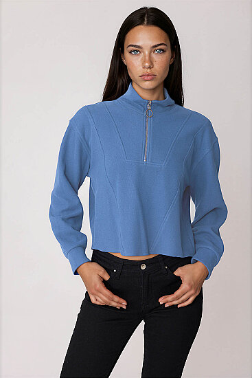 Dik Yaka Fermuarlı Örme Sweatshirt - 43